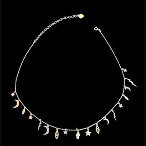 925 Sterling Silver Brushed Yellow Gold Celestial Charm Necklace Dainty 17.25"